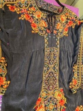 Johnny was  rare style  heavily embroidered  shiny tunic dress